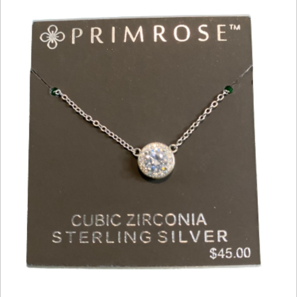 ❤️ Primrose Cubic Zirconia Sterling Silver Rhinestone Halo Necklace